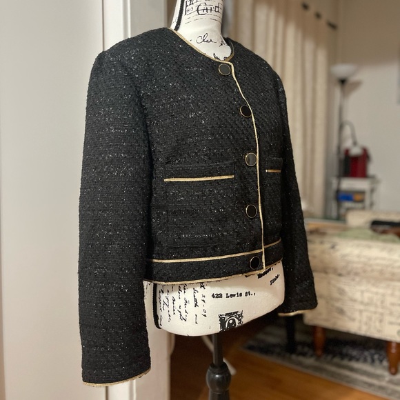 NWOT Women’s Small SHEIN Contrast Piping Single Breasted Placket Tweed Overcoat - Picture 9 of 13